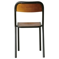 Chaise de salle à manger industrielle en métal noir de haute qualité, ergonomique, empilable, avec siège en bois, style mi-siècle européen