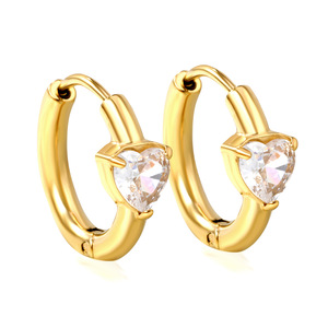 Pendientes con clip en forma de corazón, incrustaciones de cristal en tono dorado, joyería de acero inoxidable para uso diario - Product Image 2