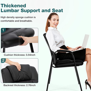 Chaise d'Invité en Cuir avec Accoudoirs Rembourrés pour Réception Réunion <span class=keywords><strong>Conférence</strong></span> et <span class=keywords><strong>Salle</strong></span> d'Attente Bureau Latéral Maison Noir - Product Image 3