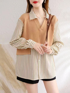 Top informal de otoño para mujer, nuevo conjunto de dos piezas de punto falso de manga larga de <span class=keywords><strong>estilo</strong></span> explosivo, elegante, ajustado para chicas regordetas, patrón sólido - Product Image 3