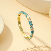 Bracelets Cloisonné en Émail Multicolore Plaqué Or avec Strass Motif Fleur de Prunier Chinois, Charnière à Ressort, Style Vintage Ethnique pour Femme