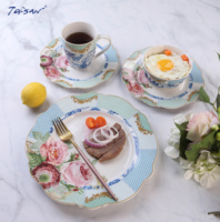 Ensemble d'assiettes en céramique New Bone China Vintage Floral rose Rose pour le dîner avec assiettes plates et plats en forme de fleur pour la maison et le café