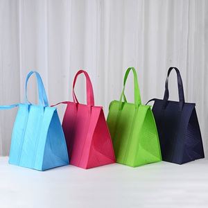 Sac isotherme réutilisable et portable en non-tissé, avec fermeture éclair, rouge et bleu, pour livraison, transport thermique, sac à main, motif lettres, sac à déjeuner bento - Product Image 3