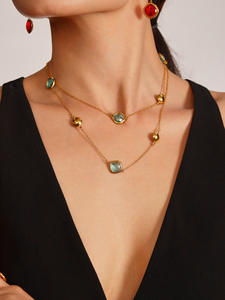 Long collier en verre tchèque Ultra-Flash Ferris Wheel pour dames chaîne à maillons plaquée or véritable en acier inoxydable élégante pour les fêtes - Product Image 2