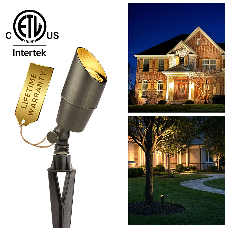ETL Certified IP65 Solid Brass LED Landscape up Lights Low Voltage Directional Outdoor Garden Spotlights for Yard Lighting