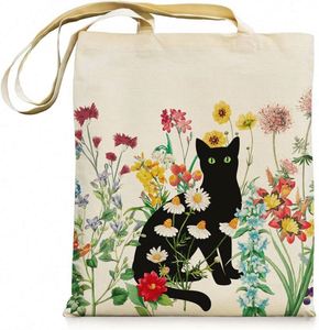 Free Sample Black Cat Canvas Tote <b>Bag</b> Vintage <b>Flowers</b> Cute <b>Bag</b> Aesthetic Reusable Shopping Grocery <b>Bags</b> Birthday <b>Gifts</b> for - Product Image 1