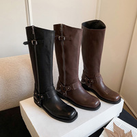 Bottes d'équitation pour femmes à talon plat, bout carré, fermeture éclair, hauteur genou, pour l'hiver