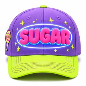 Casquette de baseball personnalisée avec broderie 3D néon, bicolore violet et vert néon, style bonbon, OEM, Y2K, Kawaii, streetwear - Product Image 2