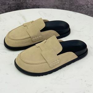 Pantuflas de Diseño de Lujo 2025, de Cuero Genuino, Punta Cerrada, Suela Gruesa, Estilo Tacón Alto, Forro de Piel, con Cintas, para Uso en el Hogar - Product Image 5