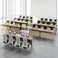 Table de conférence scolaire multifonctionnelle moderne, E1 MDF, écologique, extensible, pieds en métal, rectangulaire, salle de classe commerciale