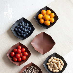 Assiette à collation en céramique rétro chinoise, forme irrégulière, couleur unie, plat à fruits en poterie, plat de service pour dessert de mariage - Product Image 3