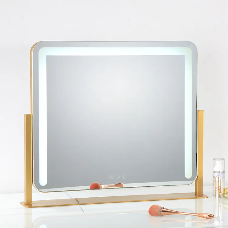 desktop touch makeup tools 3 side light warm color change yellow led mirror makeup portable tabletop led makeup mirror