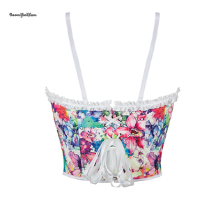 <span class=keywords><strong>Top</strong></span> Vintage Korsette da donna chiusura in metallo Busk con spalline bianche arricciato Trimmer corsetto disossato <span class=keywords><strong>Bustier</strong></span> in pelle rosa - Product Image 4