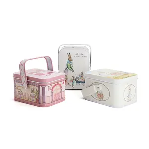 Easter Festival Gift Storage Tinplate Tins Metal Box With Handle Can For Stickers Metal Can For Gift