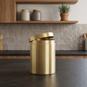 Minimalist Round Metal Food Container With <b>Lid</b> Polished Gold Finish 1 Layer Storage <b>Bin</b> - Product Image 4