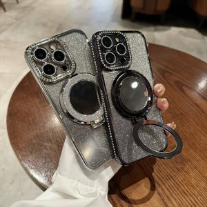 Staffa magnetica placcato cassa del telefono per <span class=keywords><strong>iPhone</strong></span> 16 15 14 13 12 Pro Max <span class=keywords><strong>11</strong></span> Glitter specchietto <span class=keywords><strong>Cover</strong></span> del telefono con supporto - Product Image 3