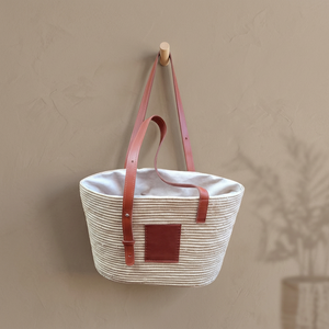 Natural Baskets Handmade Raffia Basket Two Handles Minimalist Design Open Top Home Decoration Straw Lining Advertising Chinese - Product Image 2