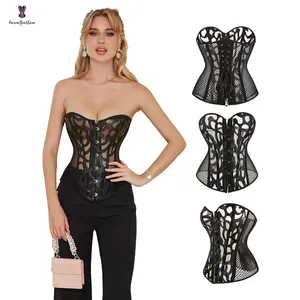 Lace Embroidery Pearl Chain Underbust Corset Top Body Shaper Bustier, Solid  Color Mesh Sexy Corset, Women's Shapewear & Lingerie