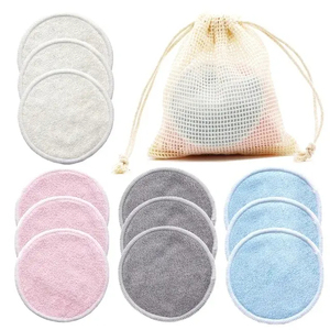 Lot de 12 tampons démaquillants réutilisables en fibre de bambou et <span class=keywords><strong>coton</strong></span>, avec logo personnalisé, design arrondi, et sac de lavage écologique - Product Image 6