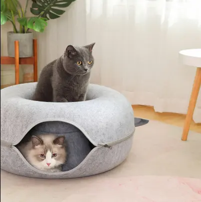 Criativo Donuts Forma Custom Round Tunnel Cat Toy Engraçado Feltro Cat Cave Pet Camas Casa Atacado Fábrica