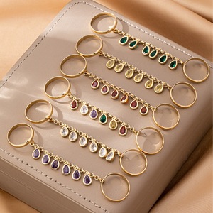<span class=keywords><strong>Cadena</strong></span> de borla de doble dedo chapada en oro para mujer <span class=keywords><strong>con</strong></span> anillo CZ de gota de lágrima joyería de moda clásica para compromiso de boda o regalo - Product Image 2