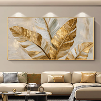 Décoration murale 3D moderne en forme de feuille dorée, style tendance, peinture à l'huile peinte à la main, vente en gros