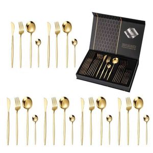 Gold Spoon and Fork Stainless Steel Eco-friendly Light Luxury Retro Cutlery Set Mirror Polish 24PCS with <b>Gift</b> Box for Wedding - Product Image 6