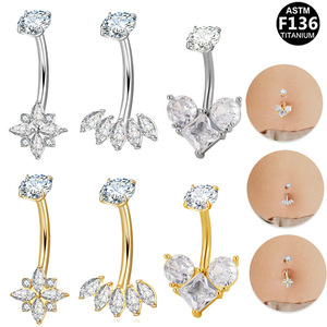 Anneau de nombril en titane, forme cœur, avec zircon, filetage interne, bijou de piercing tendance - Product Image 1