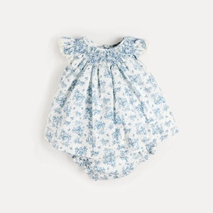 <span class=keywords><strong>Set</strong></span> Personalizzato <span class=keywords><strong>da</strong></span> 2 Pezzi per Neonata con Ricamo e Smock, Colore Blu Stampato, con Culotte per Festa di Compleanno, Vendita all'Ingrosso - Product Image 1