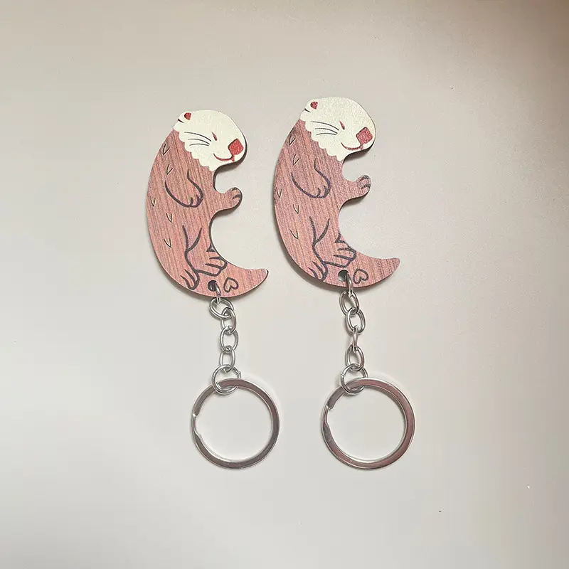 Newest Wooden Couple Keychain Cartoon Keyrings 3D Keyrings Valentine's Day Animal Wood Key Chains