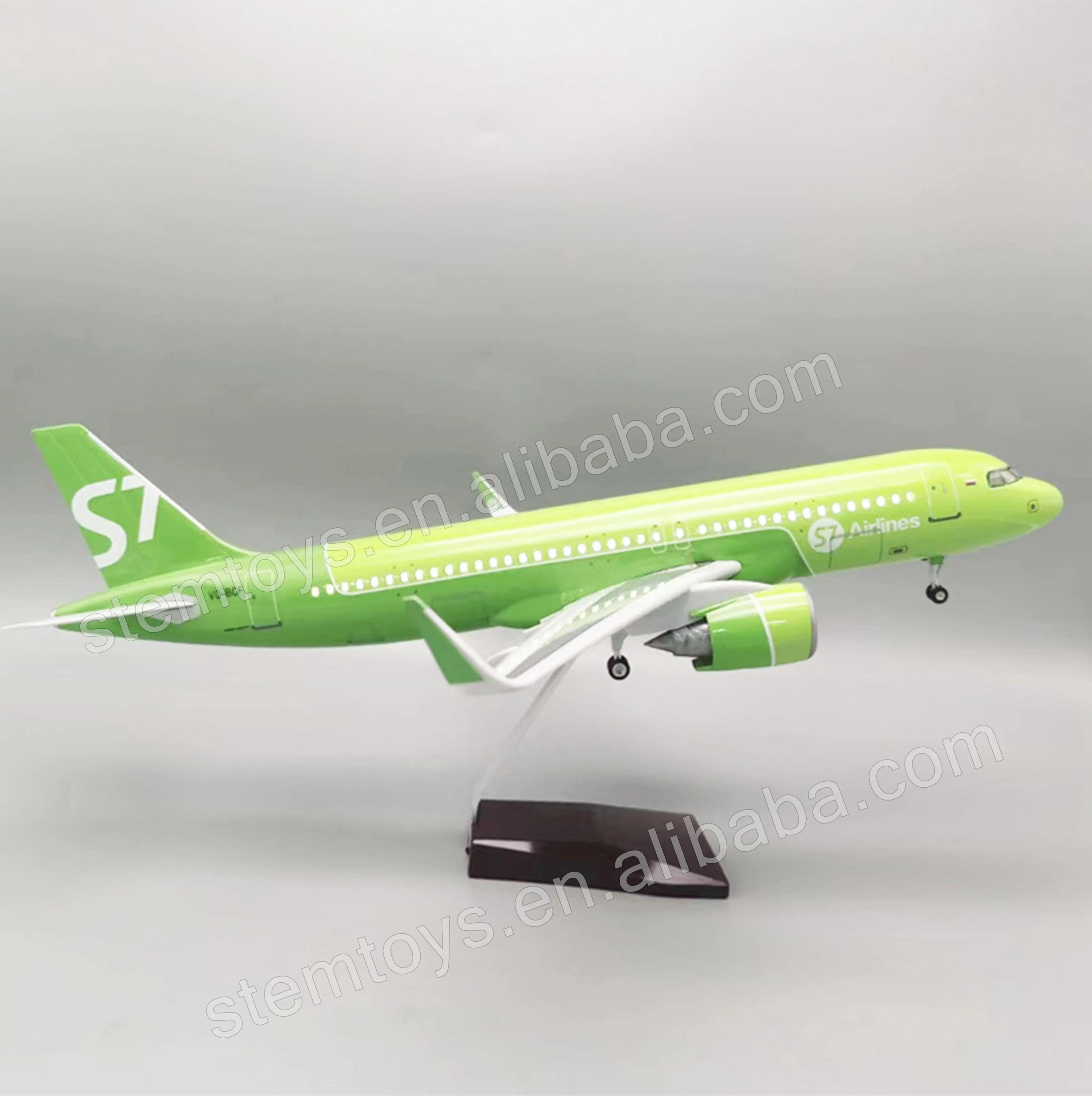 Modelo de avión de resina de 47CM S7 Airlines OAO Russia Airways A320 modelo de avión de resina con luz LED se aceptan calcomanías personalizadas