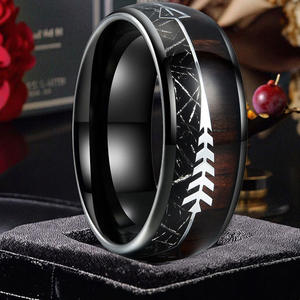 Anneaux personnalisés en carbure de tungstène noir de 8mm pour hommes femmes bandes de mariage Koa bois flèche météorite incrustation poli confort Fit - Product Image 1