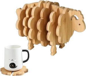 Ensemble de <span class=keywords><strong>sous</strong></span>-verres créatifs en bois de 7 pièces pour boissons, <span class=keywords><strong>sous</strong></span>-verres humoristiques de moutons, <span class=keywords><strong>sous</strong></span>-verres mignons de moutons épissés d'animaux - Product Image 1