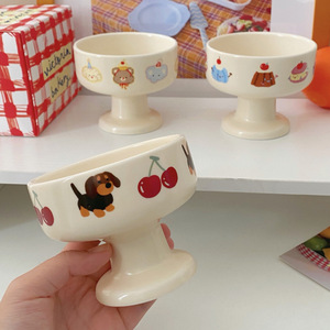 Tigela De Sorvete Vintage Creme Sobremesa Copo de cerâmica de pernas altas Criativo <span class=keywords><strong>Cute</strong></span> Cartoon Puppy Caneca para Sobremesas Infantis - Product Image 3