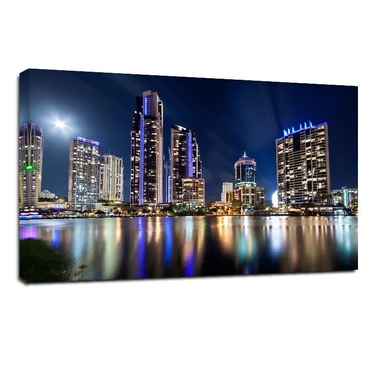 Low-cost wholesale Modern Building Home Decoration Night Scenery led light wall art poster