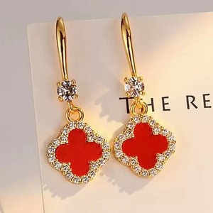 Boucles d'Oreilles Pendantes pour Femme en Métal et Strass, Motif Fleur et Trèfle - Product Image 2