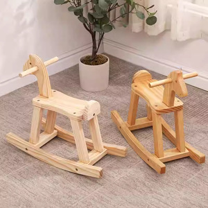 Caballo balancín de madera maciza para niños, material de pino, bordes redondeados seguros, juguete unisex para montar. - Product Image 3