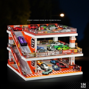 SCJ 1/64 Maßstab Mehrstöckiger Japanischer Rampen-Parkplatz Auto-Garagenmodell Plastikspielzeug mit Beleuchtung für Auto-Aufbewahrung Vitrine Regal 14+ - Product Image 1
