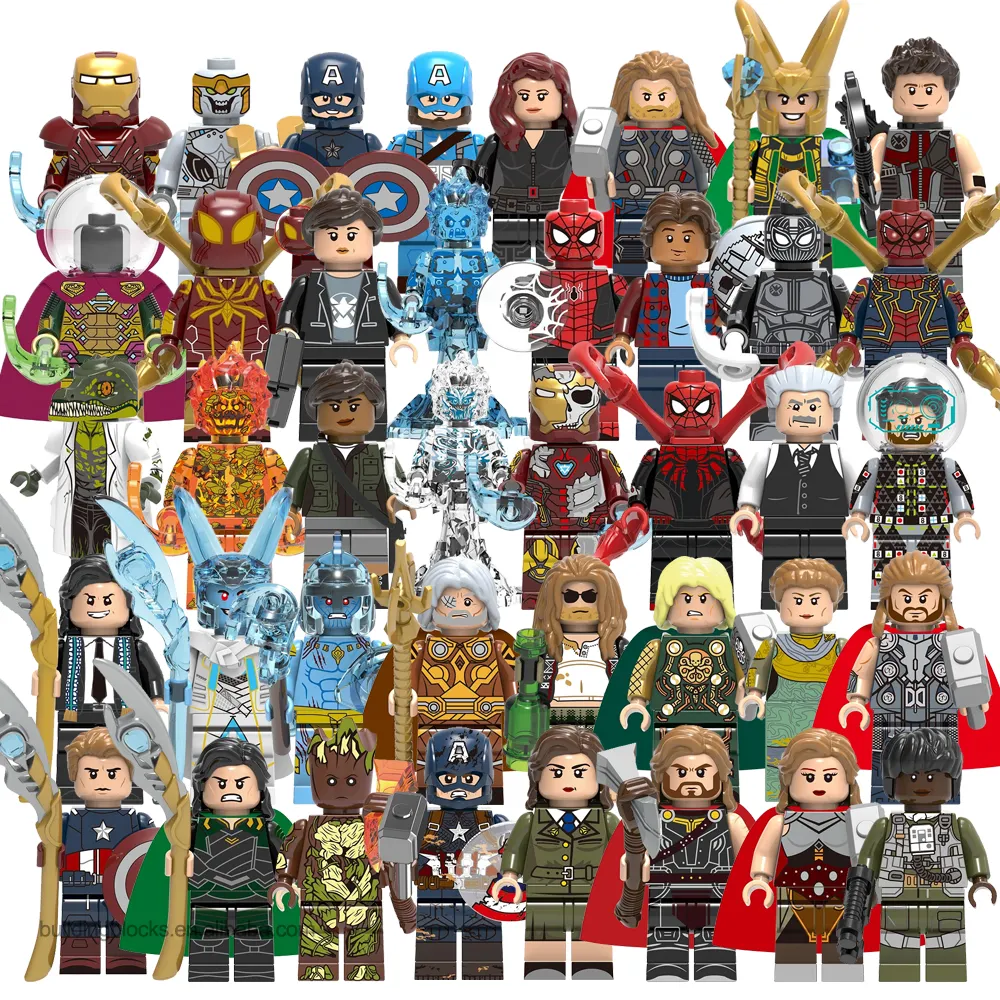 Ünlü süper kahramanlar demir örümcek tuğla Loki Thor siyah dul adam Mini yapı taşları rakamlar çocuklar için oyuncaklar X0259 X0266