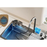 Robinet de cuisine multifonctionnel en acier inoxydable 304 avec écran numérique, sans MOQ, à extraction en cascade, noir nano, avec évier à cuve unique