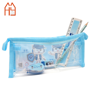 Trousse à crayons en PVC bleu brillant pour étudiants, ensemble de papeterie transparente en PVC, sac à fermeture éclair en PVC pour emballage de fournitures scolaires - Product Image 3