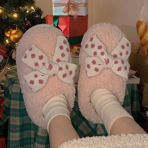 XIXIXITIAO <span class=keywords><strong>pas</strong></span> <span class=keywords><strong>cher</strong></span> nœud papillon intérieur chambre hiver moelleux peluche chaussette femmes maison chaussures pantoufles pour femmes - Product Image 2