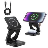 Support de charge sans fil magnétique pliable 3 en 1 pour iPhone, iWatch et AirPods, station de charge sans fil portable pour bureau