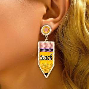 Boucles d'oreilles en perles de riz couleur bonbon TEACH tissé cadeau de fête des enseignants de remise des diplômes pour les femmes Uionen 1800 - Product Image 1