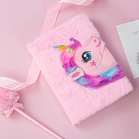 Promoción regalo de los niños suave diario de dibujos animados lindo Rosa A5 de peluche de unicornio portátil