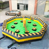 Parcours d'obstacles gonflable avec taureau mécanique et machine à faire tourner, équipement de terrain de jeu pour enfants, jeu de défi familial en PVC pour parc