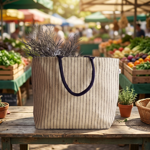 Sac fourre-tout en jute personnalisé pour femme, style bohème, rayé, léger, écologique, durable, sac à bandoulière décontracté pour le shopping - Product Image 3