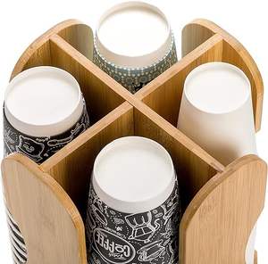 Dispenser di tazza di carta monouso per il controsoffitto di bambù tazza di <span class=keywords><strong>caffè</strong></span> e coperchio porta portaoggetti - Product Image 3