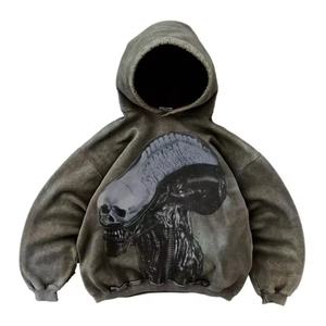 OEM High Quality Vintage Washed Cropped Cotton French Terry <b>Hoodie</b> Custom Printing Heavyweight Men <b>Hoodie</b> - Product Image 3