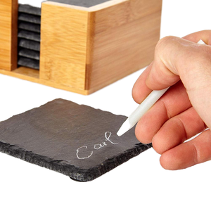Sous-verres en <span class=keywords><strong>ardoise</strong></span> carrée noire, écologiques, faits à la main, jetables, gravés en forme de cœur, lot de 4 avec <span class=keywords><strong>craie</strong></span> en boîte - Product Image 1